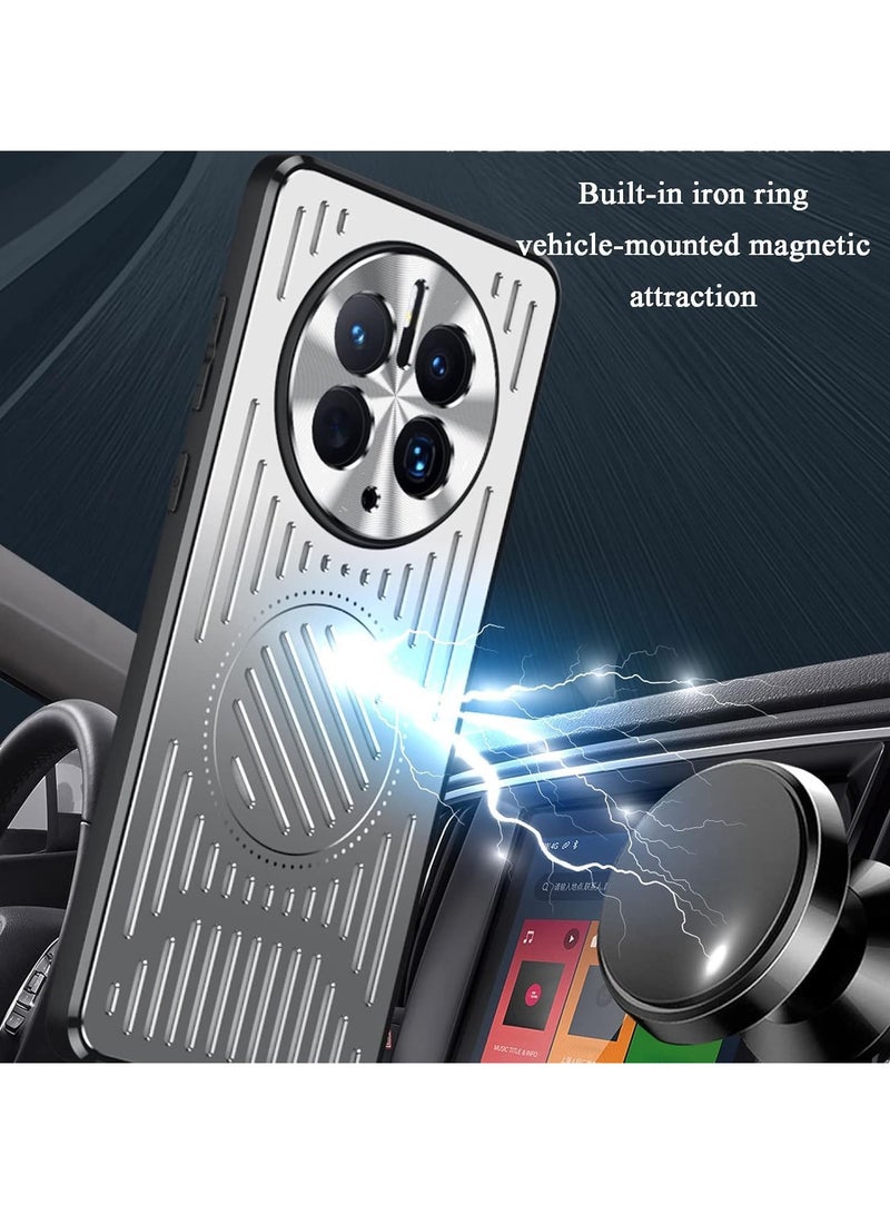 VKL Magnetic Case for Honor X9c,[Compatible with Mag-safe] [Hard Alloy Frosted] Slim Lens All-Inclusive Phone Case,Heat Dissipation Hollowing Honor X9c Cover (Silver) - Image 3