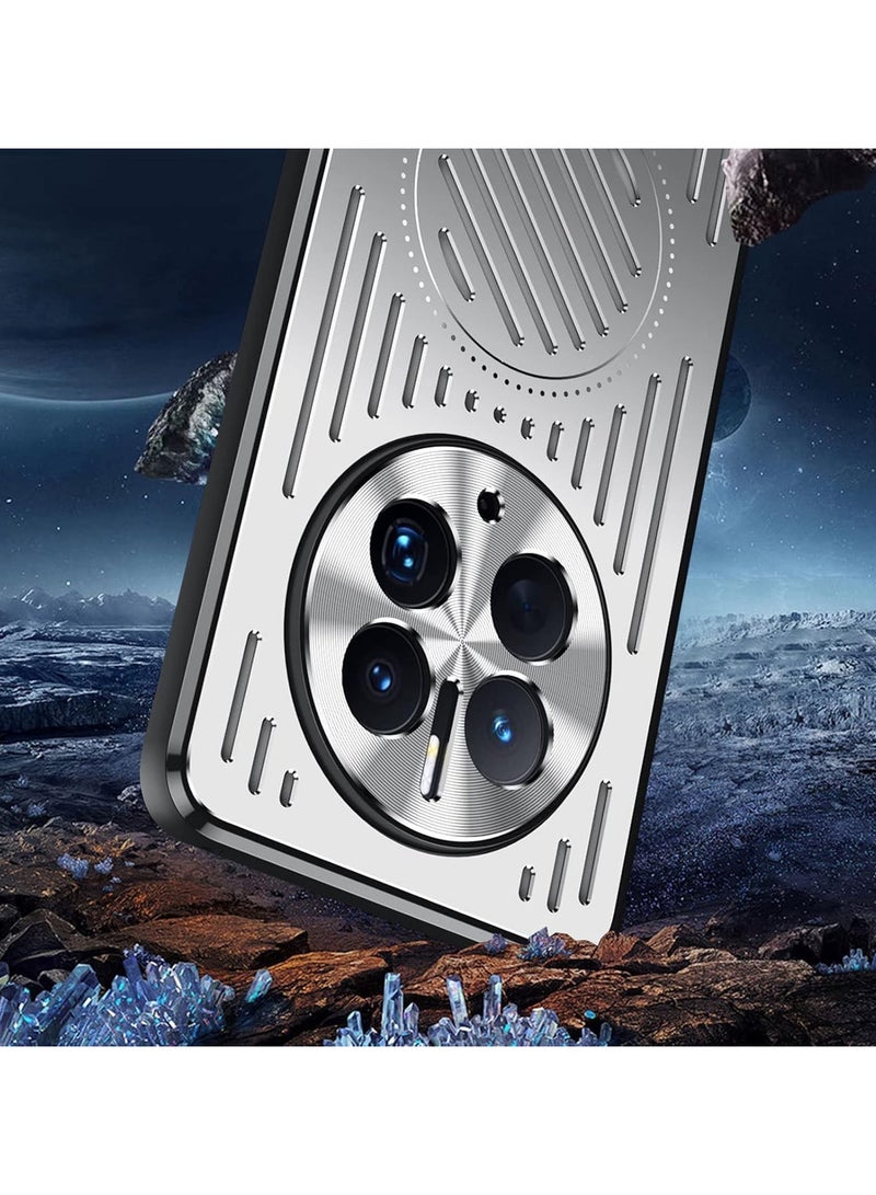 VKL Magnetic Case for Honor X9c,[Compatible with Mag-safe] [Hard Alloy Frosted] Slim Lens All-Inclusive Phone Case,Heat Dissipation Hollowing Honor X9c Cover (Silver) - Image 2
