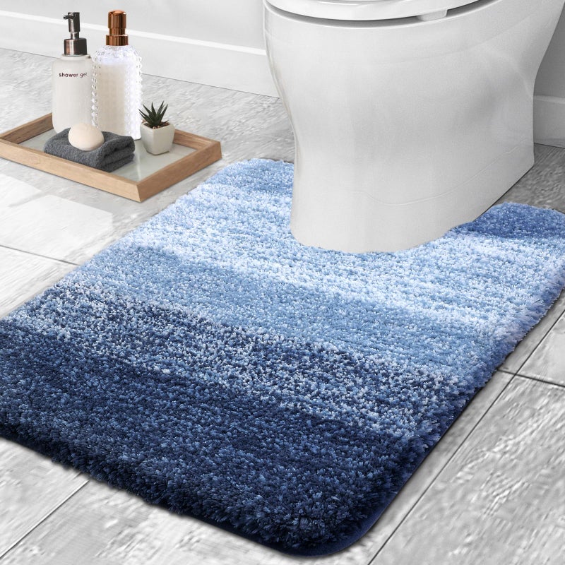 OLANLY Luxury Toilet Rugs UShaped 24x20 Extra Soft and Absorbent Microfiber Bathroom Rugs NonSlip Plush Shaggy Bath Mat Machine Wash Dry Contour Bathroom Mats for Toilet Base Navy