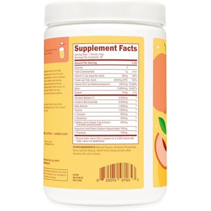 Wellah Pre-Workout + Creatine Powder (30 Servings) Peach Mango - 200mg Caffeine, 3g Creatine Monohydrate, 5g Citrulline Malate, Pre-Workout with Creatine Supplement - Image 4