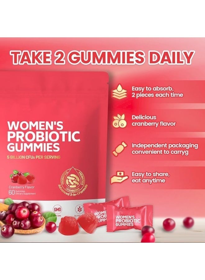 فوز اليوم حلوى جيلاتينية بروبيوتيك للنساء، حلوى جيلاتينية متوازنة الحموضة للنساء لرائحة صحية، وتوازن الخميرة والنباتات + فيتامين سي لدعم المناعة - بروبيوتيك التوت البري 60 حلوى جيلاتينية - Image 4