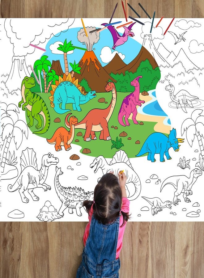 Tevxj Dinosaur Giant Coloring Poster for Kids Large Coloring Tablecloth Drawing Roll Paper Books Sheets Page Huge Table Cover Art Crafts for Wall Classroom Home Gift Birthday Party Supplies Decoration - Image 1
