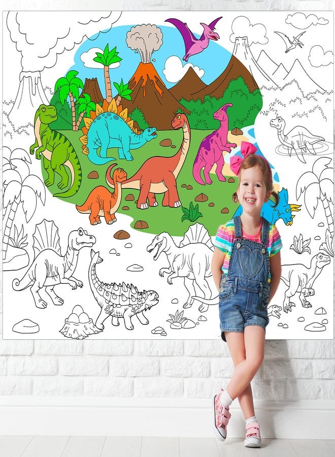 Tevxj Dinosaur Giant Coloring Poster for Kids Large Coloring Tablecloth Drawing Roll Paper Books Sheets Page Huge Table Cover Art Crafts for Wall Classroom Home Gift Birthday Party Supplies Decoration - Image 4