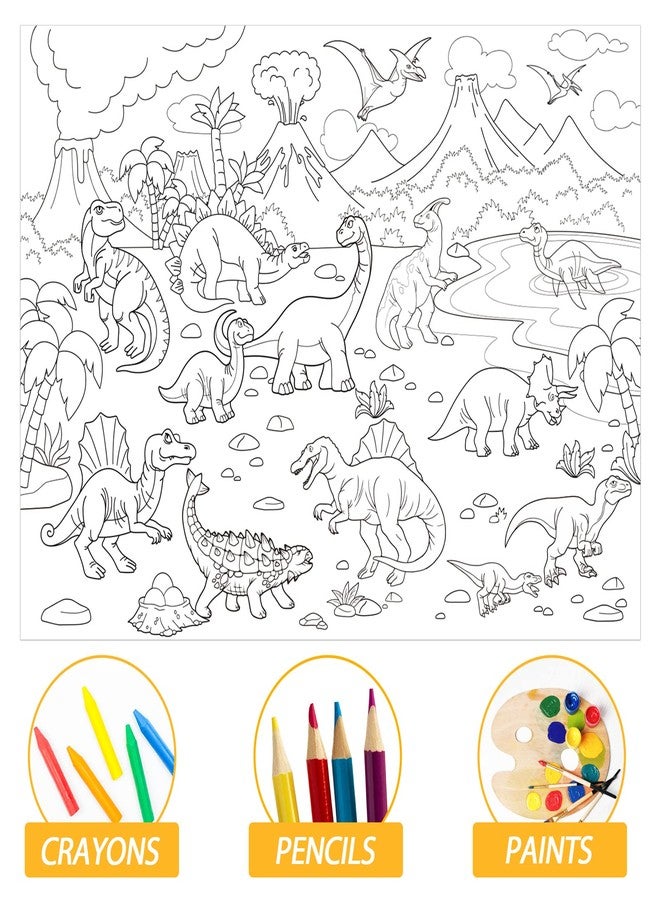 Tevxj Dinosaur Giant Coloring Poster for Kids Large Coloring Tablecloth Drawing Roll Paper Books Sheets Page Huge Table Cover Art Crafts for Wall Classroom Home Gift Birthday Party Supplies Decoration - Image 3