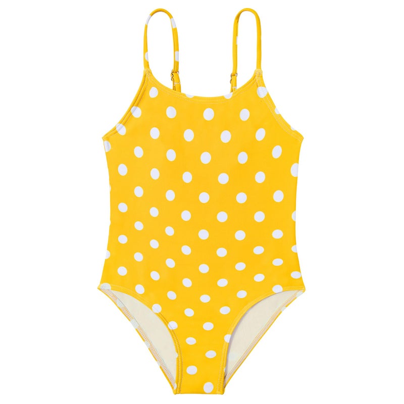 Zando 3T Swimsuit Girls - Yellow Polka Dot 3t Bathing suit girl, One Piece Adjustable Quick Dry Toddler Swimsuit Girl, Cute Kids Swimwear for Summer Beach Vacation Waterpark Wear 2-3T - Image 1