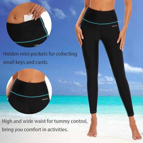 Ubestyle UPF 50 High Waist Womens Printed Swim Pants Swim Leggings Beach Vacation Rash Guard Pants Sun Protective UBT3001BLUESTITCHINGS - Image 3