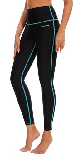 Ubestyle UPF 50 High Waist Womens Printed Swim Pants Swim Leggings Beach Vacation Rash Guard Pants Sun Protective UBT3001BLUESTITCHINGS - Image 1