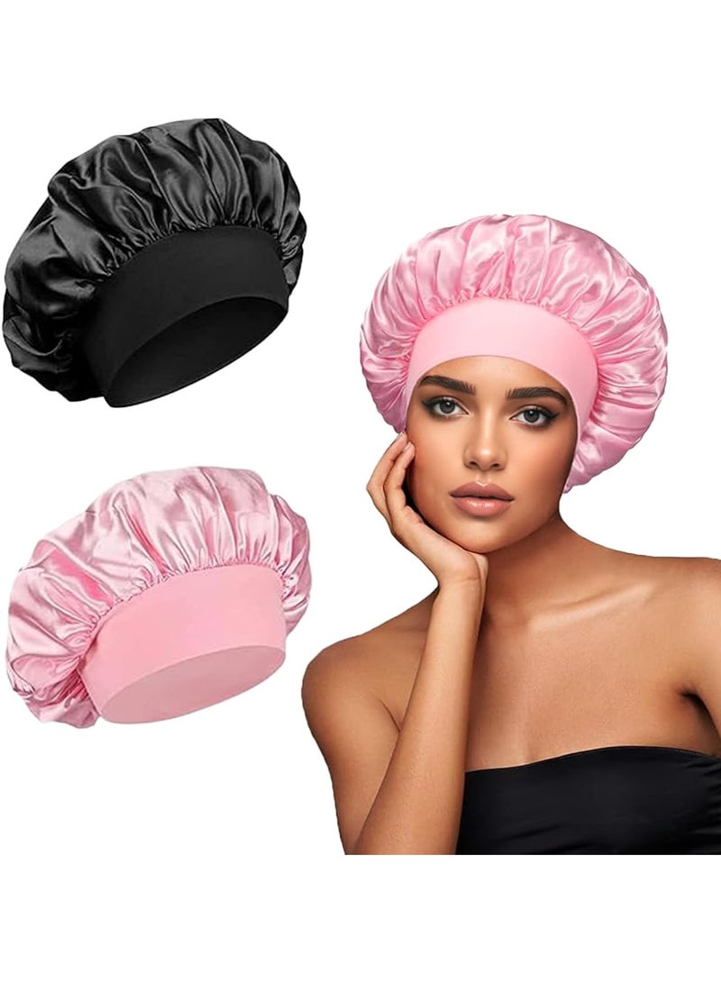 Generic 2pcs Satin Bonnet Silk Bonnet for Curly Hair, Hairs Bonnets Silk Hair Wrap for Sleeping, Night Sleep Cap for Women  - Image 1