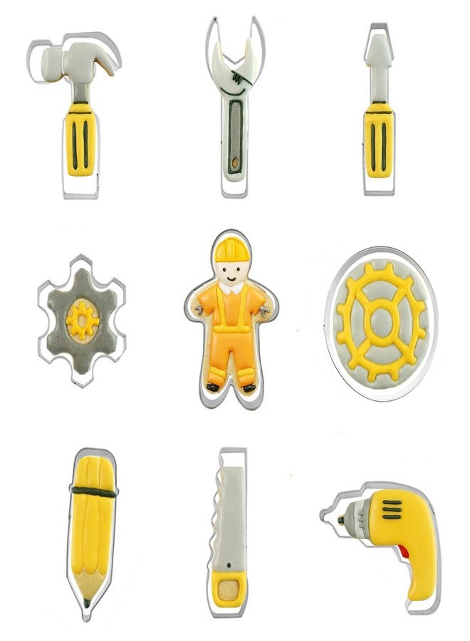 Comais Mini Construction Tools Cookie Cutters Set of 9 pcs, Stainless Steel Mini Hardware Tools Series Shaped Fondant Baking Molds For Father's Day - Image 1