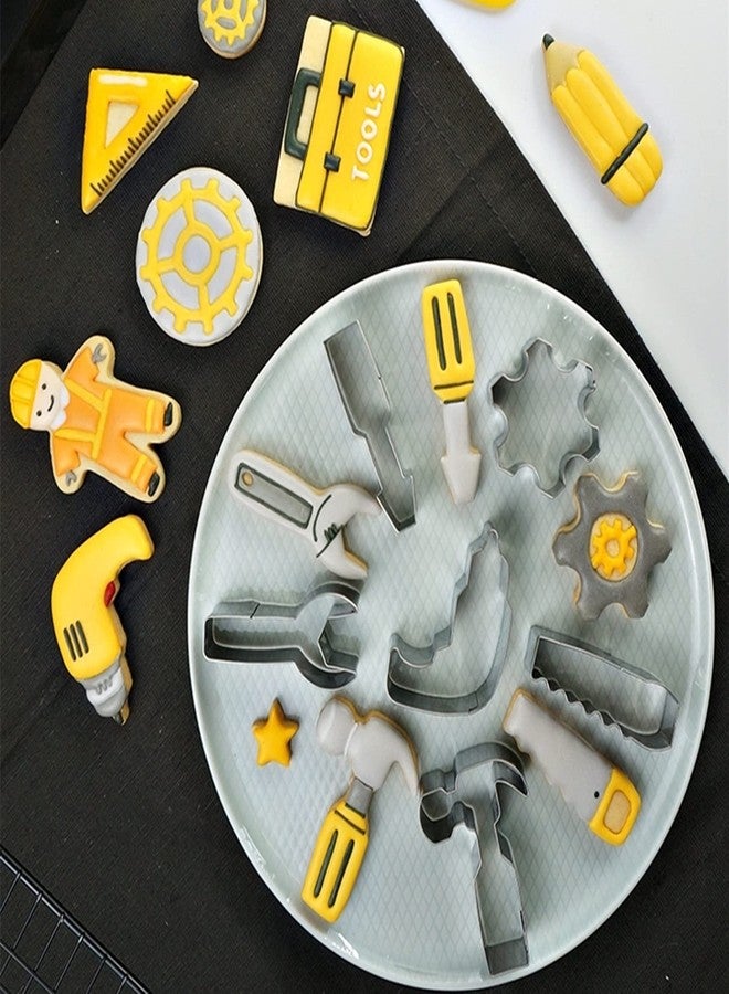 Comais Mini Construction Tools Cookie Cutters Set of 9 pcs, Stainless Steel Mini Hardware Tools Series Shaped Fondant Baking Molds For Father's Day - Image 4