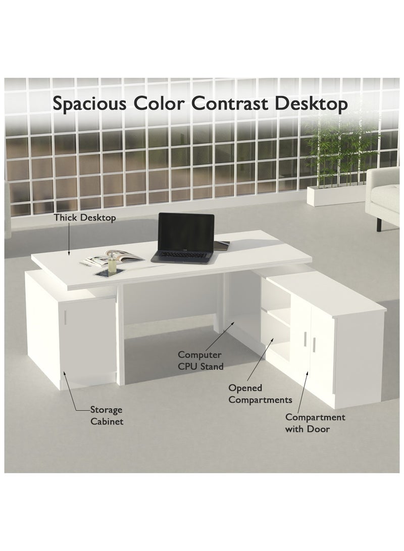 ماهاماي مكتب عمل تنفيذي حديث من مجموعة ماهماي سامتيدا 193 مع خزانة ومكتب كمبيوتر محمول بلمسة نهائية خشبية، مثالي للمنزل والمكتب - أبيض - Image 3