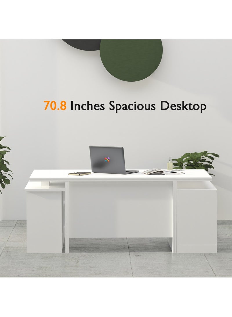 ماهاماي مكتب عمل تنفيذي حديث من مجموعة ماهماي سامتيدا 193 مع خزانة ومكتب كمبيوتر محمول بلمسة نهائية خشبية، مثالي للمنزل والمكتب - أبيض - Image 5