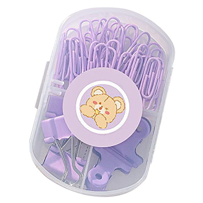 Paper Clips Set Sturdy Box Packed Light Cute Portable Multi Purpose Office Clips Set for Family School Business Purple - Image 1