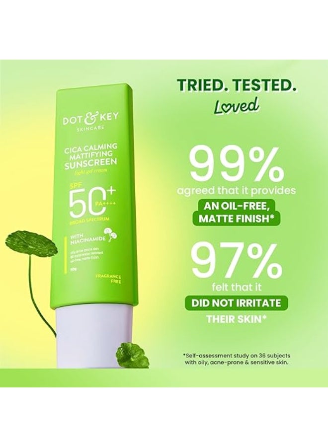 Dot & Key CICA Calming Mattifying Sunscreen SPF 50 PA++++ | For Oily Acne Prone & Sensitive Skin | UVA/UVB Protection | No White Cast, Ultra Light, Fragrance Free & Quick Absorbing - Image 5