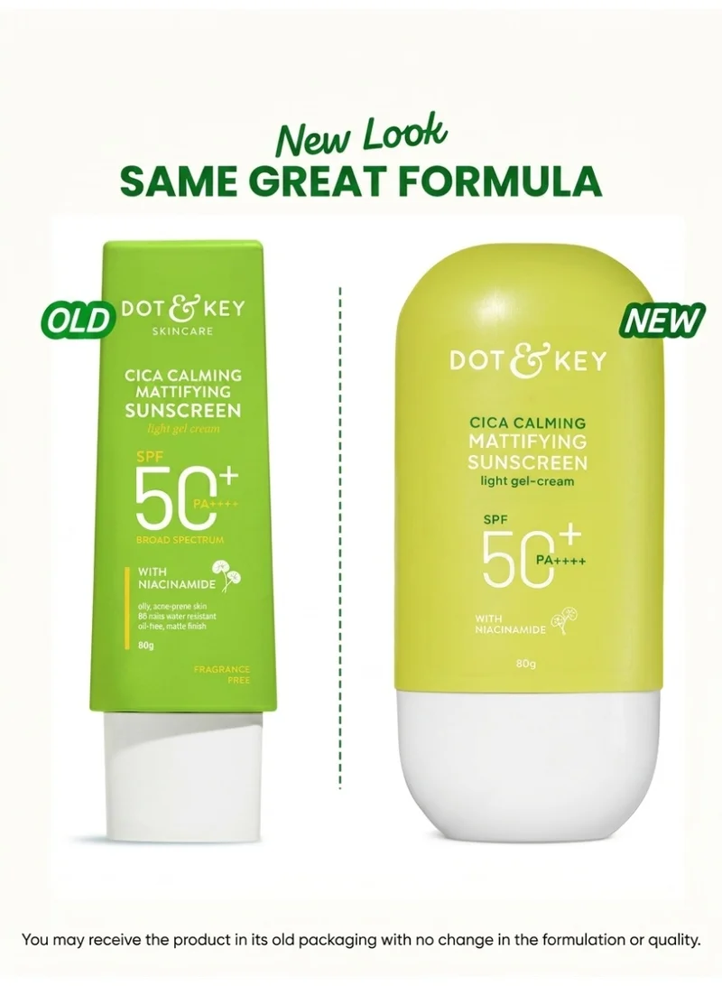 Dot & Key Cica Calming Mattifying SPF 50gm Dot & Key CICA Calming Mattifying Sunscreen SPF 50 PA++++ | For Oily Acne Prone & Sensitive Skin | UVA/UVB Protection | No White Cast, Ultra Light, Fragrance Free & Quick Absorbing  | Best Price UAE
