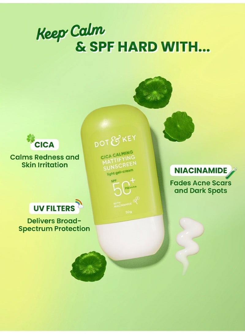 Dot & Key CICA Calming Mattifying Sunscreen SPF 50 PA++++ | For Oily Acne Prone & Sensitive Skin | UVA/UVB Protection | No White Cast, Ultra Light, Fragrance Free & Quick Absorbing - Image 3