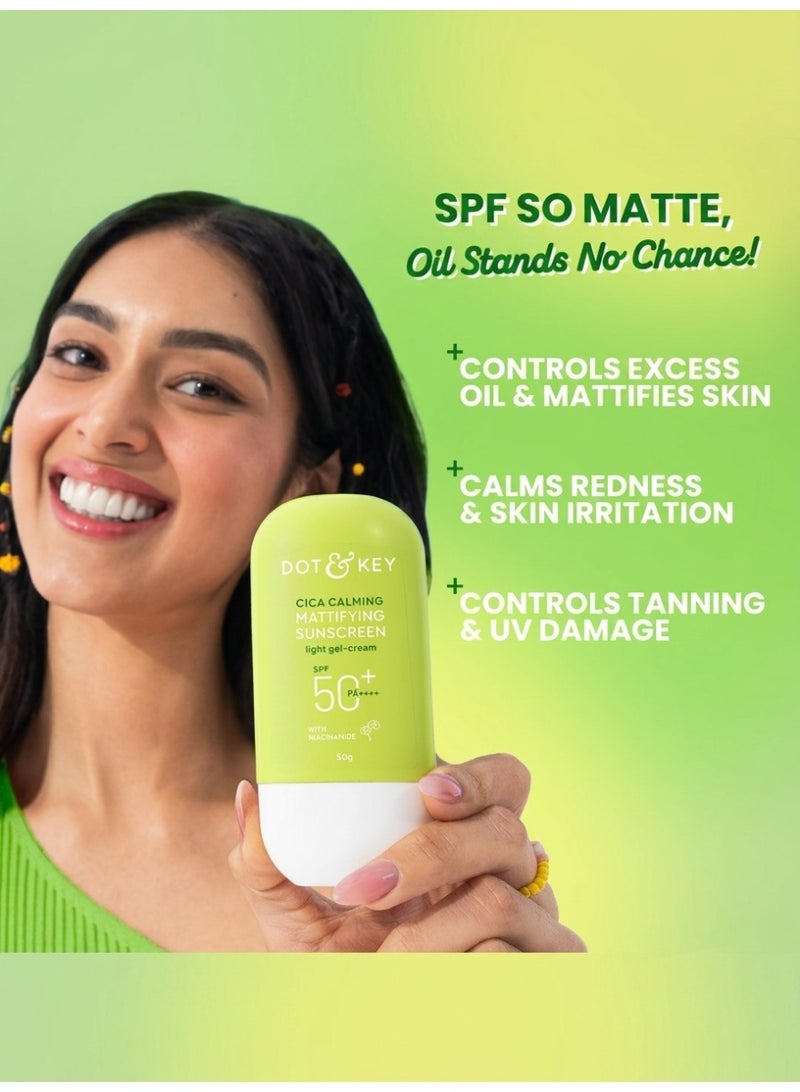 Dot & Key CICA Calming Mattifying Sunscreen SPF 50 PA++++ | For Oily Acne Prone & Sensitive Skin | UVA/UVB Protection | No White Cast, Ultra Light, Fragrance Free & Quick Absorbing - Image 4