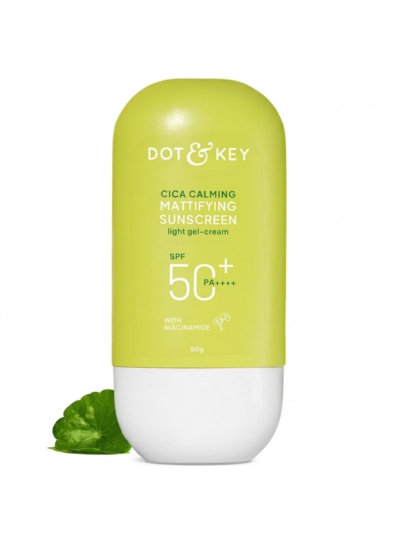 Dot & Key CICA Calming Mattifying Sunscreen SPF 50 PA++++ | For Oily Acne Prone & Sensitive Skin | UVA/UVB Protection | No White Cast, Ultra Light, Fragrance Free & Quick Absorbing - Image 1