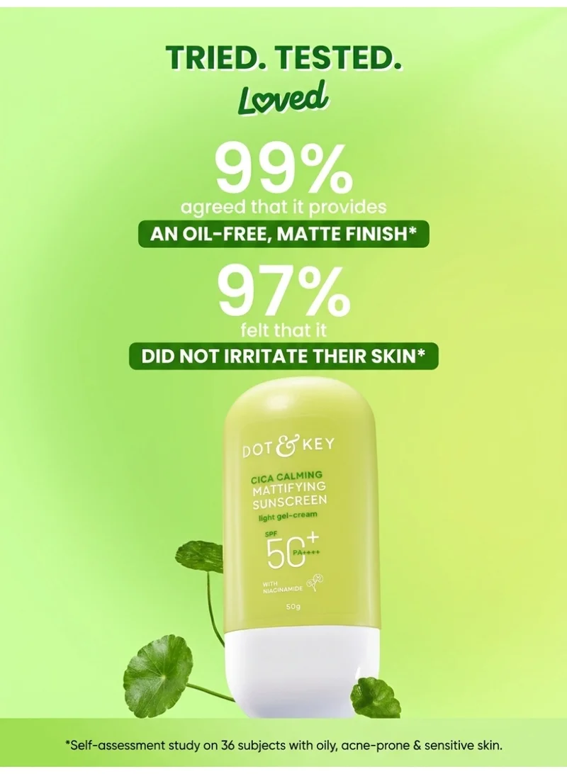 Dot & Key Cica Calming Mattifying SPF 50gm Dot & Key CICA Calming Mattifying Sunscreen SPF 50 PA++++ | For Oily Acne Prone & Sensitive Skin | UVA/UVB Protection | No White Cast, Ultra Light, Fragrance Free & Quick Absorbing  | Best Price UAE