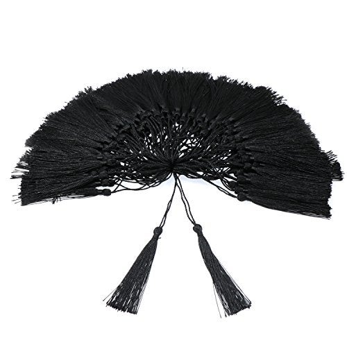 VAPKER VAPKER 100 Pieces Black Tassels 13cm/5-Inch Silky Handmade Soft Tassels Floss Bookmark Tassels with 2-inch Cord Loop  - Image 1