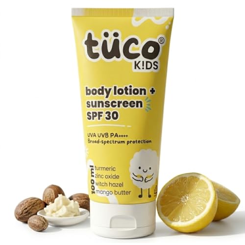 TuCo لوشن واقي من الشمس للأطفال Tuco® | للجسم والوجه | SPF 30 | من 3 إلى 15 سنة | كركم، عرقسوس، زبدة مانجو | UVA/UVB PA++++ | طيف واسع ومقاوم للماء | خالي من بنزوفينون-3 وأفوبنزون | 100 مل - Image 1