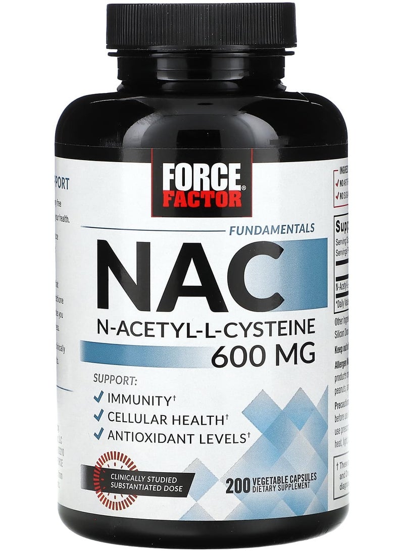 Force Factor Fundamentals NAC N-Acetyl-L-Cysteine 600 mg 200 Vegetable Capsules