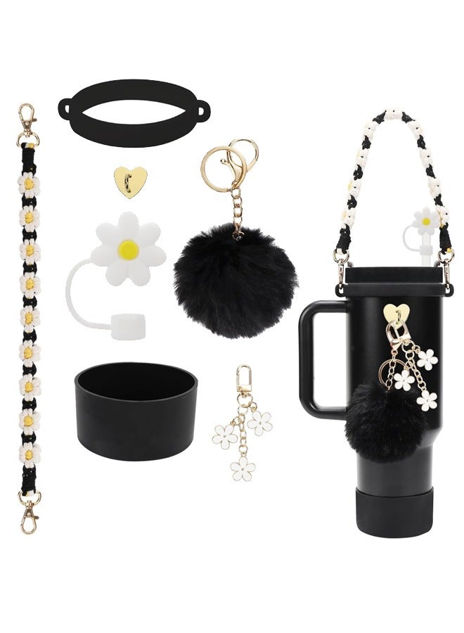 spa luxetique Mity rain Cup Accessories for Stanley Cup 30oz 40oz Tumbler with Handle, Including Water Bottle Handle Strap, Chapstick Holder, Boot, Keychain Charms, Straw Topper Cover Cap for Stanley (Black) - Image 1