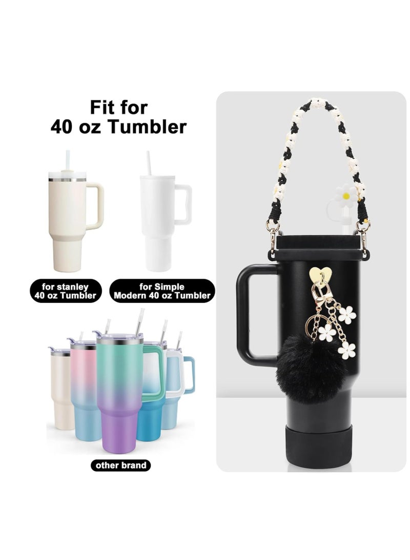 spa luxetique Mity rain Cup Accessories for Stanley Cup 30oz 40oz Tumbler with Handle, Including Water Bottle Handle Strap, Chapstick Holder, Boot, Keychain Charms, Straw Topper Cover Cap for Stanley (Black) - Image 3