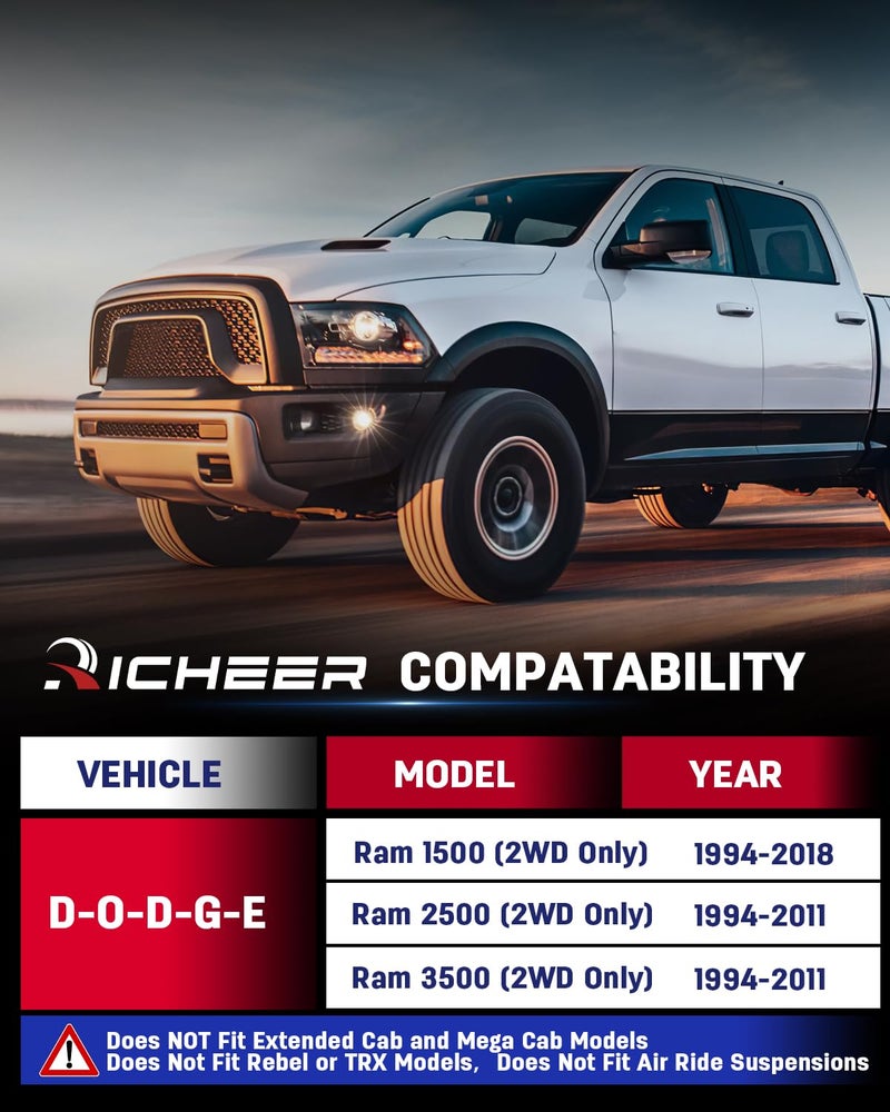 Richeer 3" Front Leveling Lift Kit for 1994-2018 Ram 1500 2WD,1994-2011 Ram 2500 3500 2WD, Leveling Lift Kit Compatible with Ram 1500 2500 3500 2WD Forged Front Strut Spacers Raise your Car by 3" - Image 2