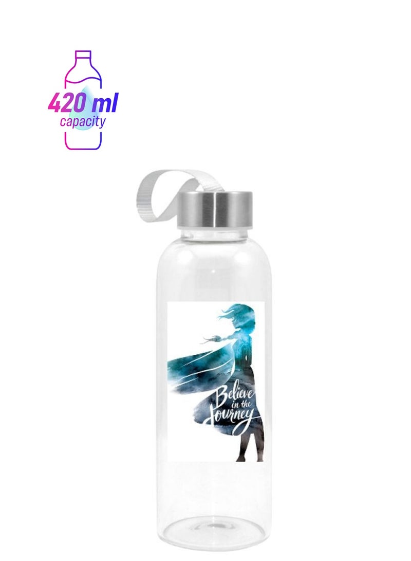 نيبمينينت زجاجة مياه من الزجاج بطبعة شخصية إلسا فيلم "Frozen" شفاف / أزرق أسود 420مل