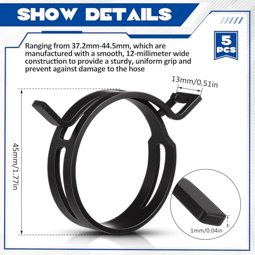 Geelin 5 Pieces Constant Tension Band Hose Clamps Black Fuel Line Clips 12mm Width (43.5mm - 53mm) - Image 2