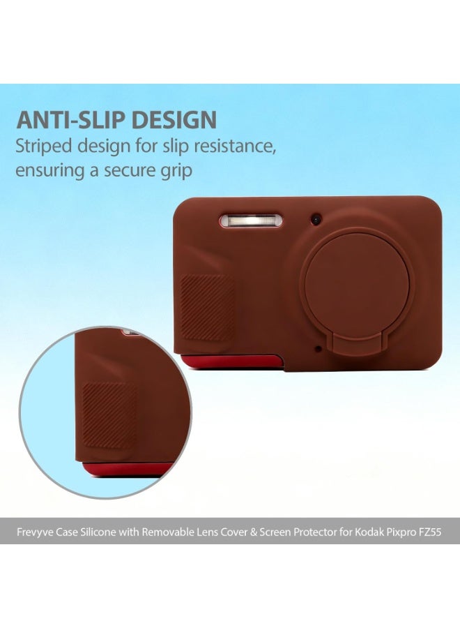 QIRG Case for Kodak PIXPRO FZ55 Digital Camera Accessories, Soft Silicone Protective Case, Slim Fit Sleeve with Removable Lens Cover and Screen Protector, Lightweight, Anti-Scratch (Dark Brown) - Image 5
