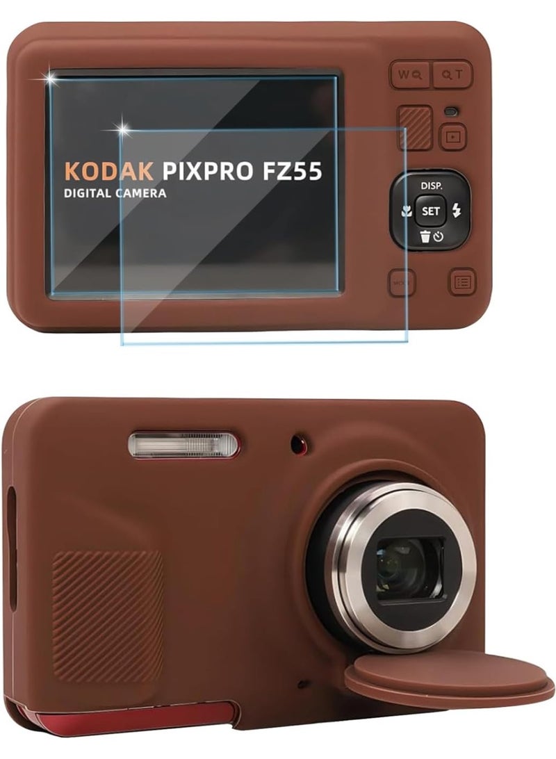 QIRG Case for Kodak PIXPRO FZ55 Digital Camera Accessories, Soft Silicone Protective Case, Slim Fit Sleeve with Removable Lens Cover and Screen Protector, Lightweight, Anti-Scratch (Dark Brown) - Image 1