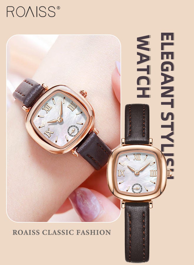 roaiss Leather Strap Quartz Watch for Women, Analog Display Square Fritillary Texture Dial, Simple Exquisite Fashionable Waterproof Wristwatch as Gift for Ladies - Image 1