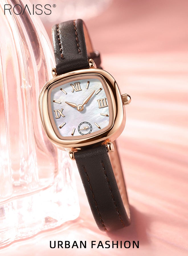roaiss Leather Strap Quartz Watch for Women, Analog Display Square Fritillary Texture Dial, Simple Exquisite Fashionable Waterproof Wristwatch as Gift for Ladies - Image 3