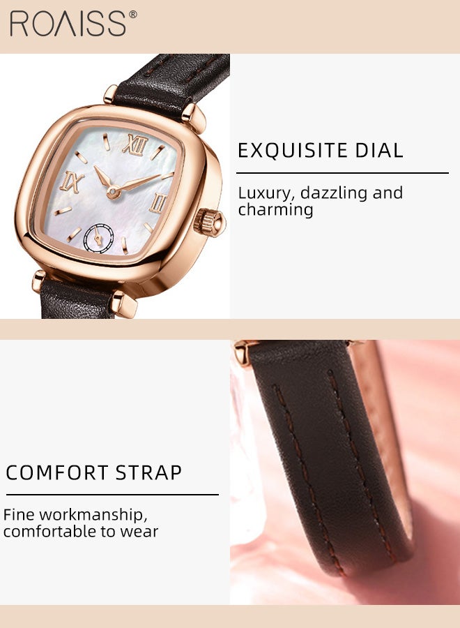 roaiss Leather Strap Quartz Watch for Women, Analog Display Square Fritillary Texture Dial, Simple Exquisite Fashionable Waterproof Wristwatch as Gift for Ladies - Image 5
