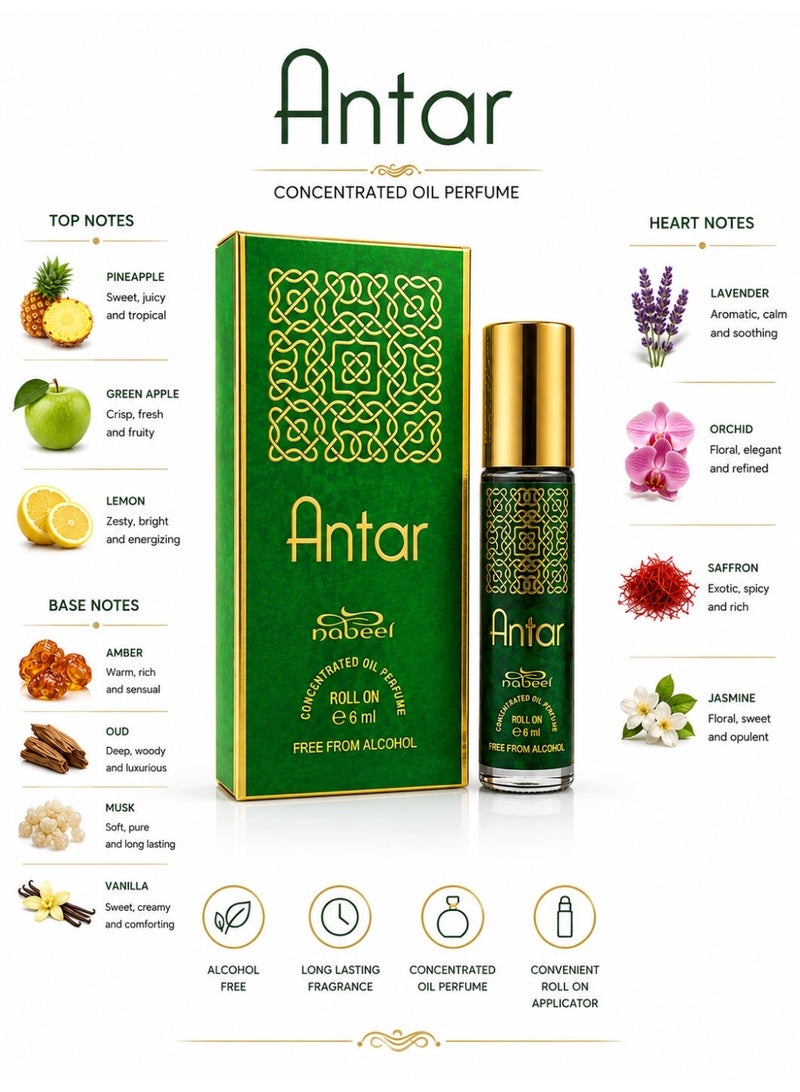 Nabeel 6 Pcs Nabeel Antar Alcohol-Free Roll On Oil Perfume 6ML Long-Lasting Arabian Attar Set for Men and Women Premium Fragrance Collection - Image 2