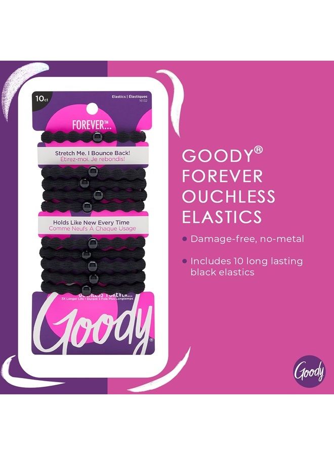 Goody Forever Ouchless Elastic Hair Tie - 10 Count, Black - Medium Hair to Thick Hair - Accessories for Women and Girls