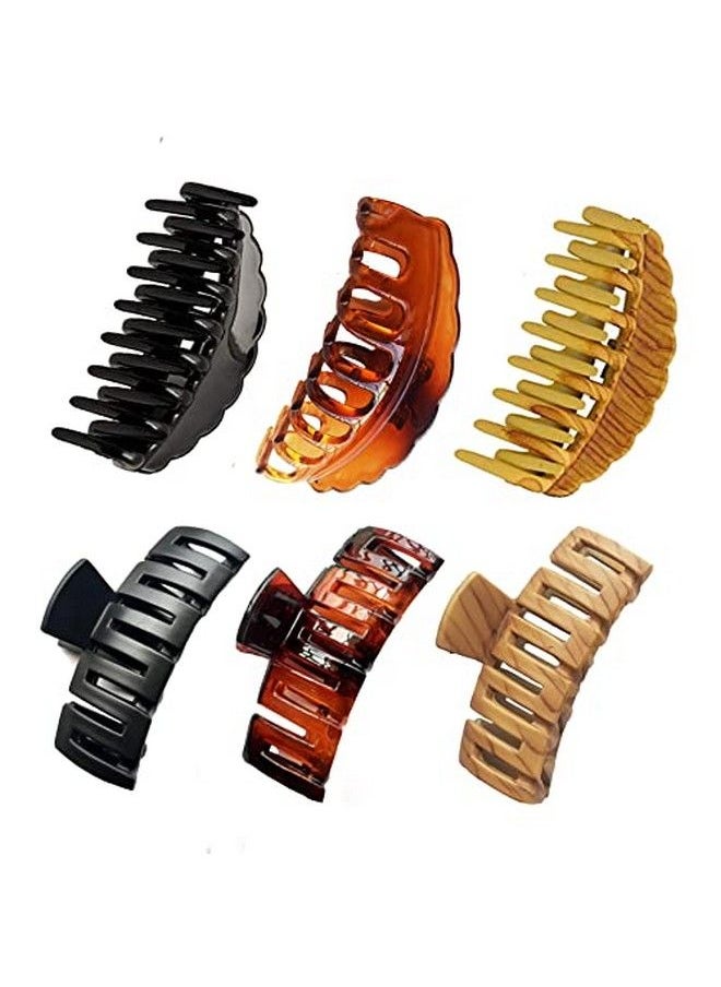 BIRDWARE Bigsize Black Shell Wooden Color Imported Acrylic Material Stone Butterfly Hair Clips For Women (Pack Of 6 Pc Black Shell Wooden Colour) | Hair Clutchers | Hair Claws Girl  - Image 1