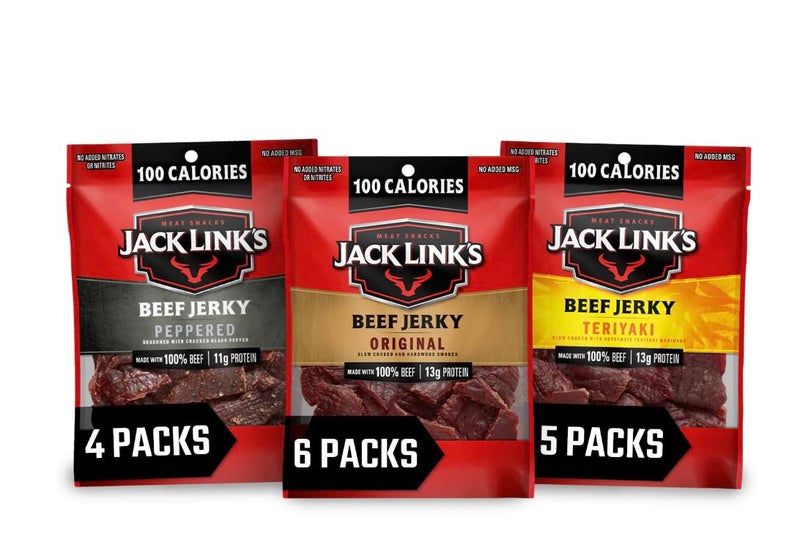 Jack Link's باقة متنوعة من لحم البقر المجفف من جاك لينك - تشمل الأصلي، الترياكي والفلفل، باقة وجبات خفيفة غنية بالبروتين، مصدر جيد للبروتين، وجبات خفيفة مصنوعة من لحم بقر 100% - 1.25 أونصة (عبوة من 15) - Image 1