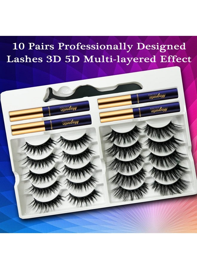 Magnetic Eyelashes10 Pairs 3D Medium Cateye Magnetic Lashes4 Tube Of Magnetic Eyelinerupgrad Long Lastingreusablewith Applicatoreasy To Apply