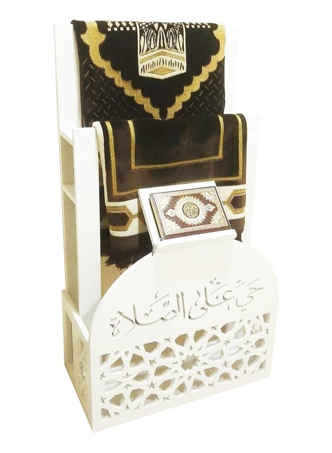 PRAYER MAT (RUG) AND QURAN HOLDER || PRAYER CORNER || ELEGANT WHITE ORGANIZER FOR PRAYER CORNER AT HOME OR OFFICE || LIVING ROOM, BEDROOM OR OFFICE