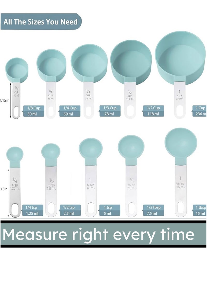 Generic - FatFlags- 10 Pieces Measuring Cups and Spoons Set, Stackable Stainless-Steel Handle with engraved volumes and Ring Connector. Perfect for both dry and liquid ingredients. - Image 1