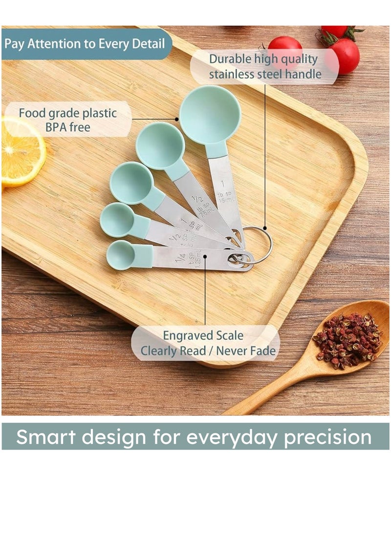Generic - FatFlags- 10 Pieces Measuring Cups and Spoons Set, Stackable Stainless-Steel Handle with engraved volumes and Ring Connector. Perfect for both dry and liquid ingredients. - Image 1