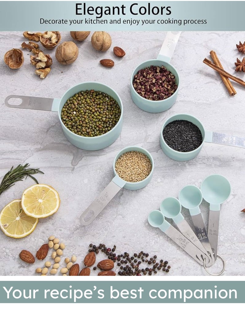 Generic - FatFlags- 10 Pieces Measuring Cups and Spoons Set, Stackable Stainless-Steel Handle with engraved volumes and Ring Connector. Perfect for both dry and liquid ingredients. - Image 1