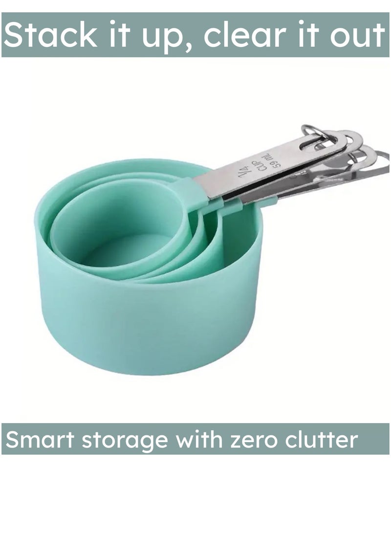 Generic - FatFlags- 10 Pieces Measuring Cups and Spoons Set, Stackable Stainless-Steel Handle with engraved volumes and Ring Connector. Perfect for both dry and liquid ingredients. - Image 1