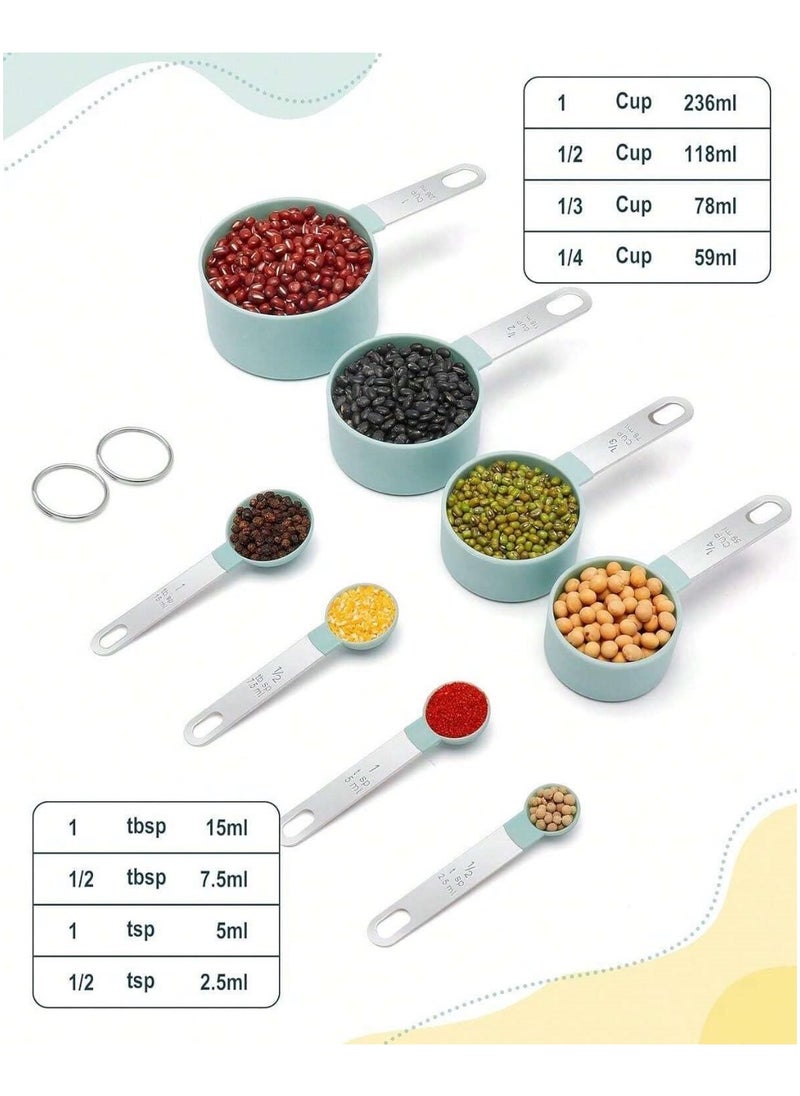 FlagFlair- 8 Pieces Measuring Cups and Spoons Set, Stackable Stainless-Steel Handle with engraved volumes and Ring Connector. Perfect for both dry and liquid ingredients. - pzsku/Z8FAF2982DBAE2A76E252Z/45/_/1732276470/f7ecb1b8-8793-43cf-8b9c-9c9cdafb55fc
