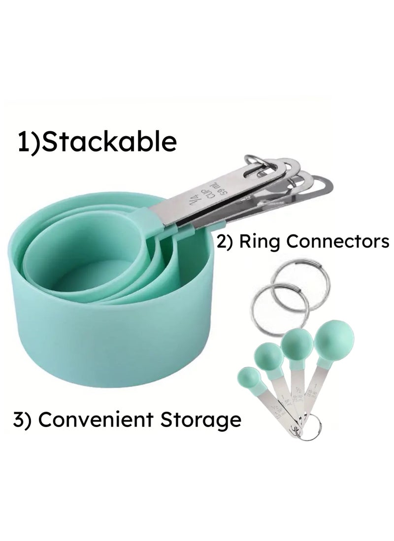 FlagFlair- 8 Pieces Measuring Cups and Spoons Set, Stackable Stainless-Steel Handle with engraved volumes and Ring Connector. Perfect for both dry and liquid ingredients. - pzsku/Z8FAF2982DBAE2A76E252Z/45/_/1738004725/3a583be0-81af-46ef-84d0-92eae9bbb907