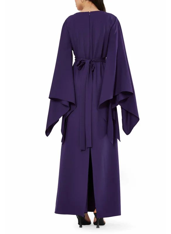 Amri Round Neck Lace Detail Angel Sleeve Gown