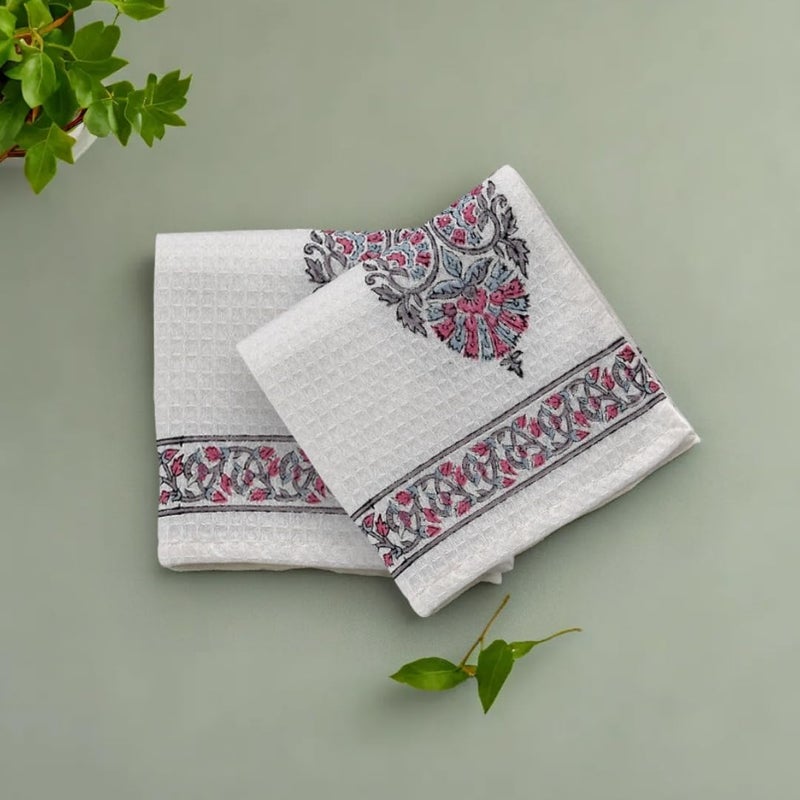 Peepul Tree Block Printed Hand and Bath Towels, Super Absorbent, Soft & Faster Drying, Floral Printed 100% Pure Cotton, 240 GSM (2 Hand Towel Set, Pink) - Image 4